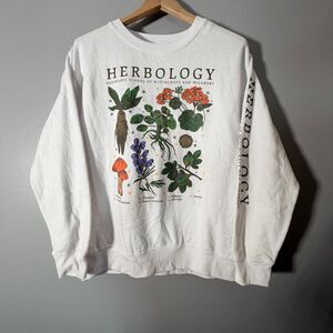 Harry Potter Hogwarts Sweatshirt Large White Botanical Spell Graphic Pullover